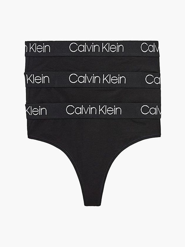 Calvin Klein USA 3 Pack High Waisted - Body Womens Thong Black 5193867-HP